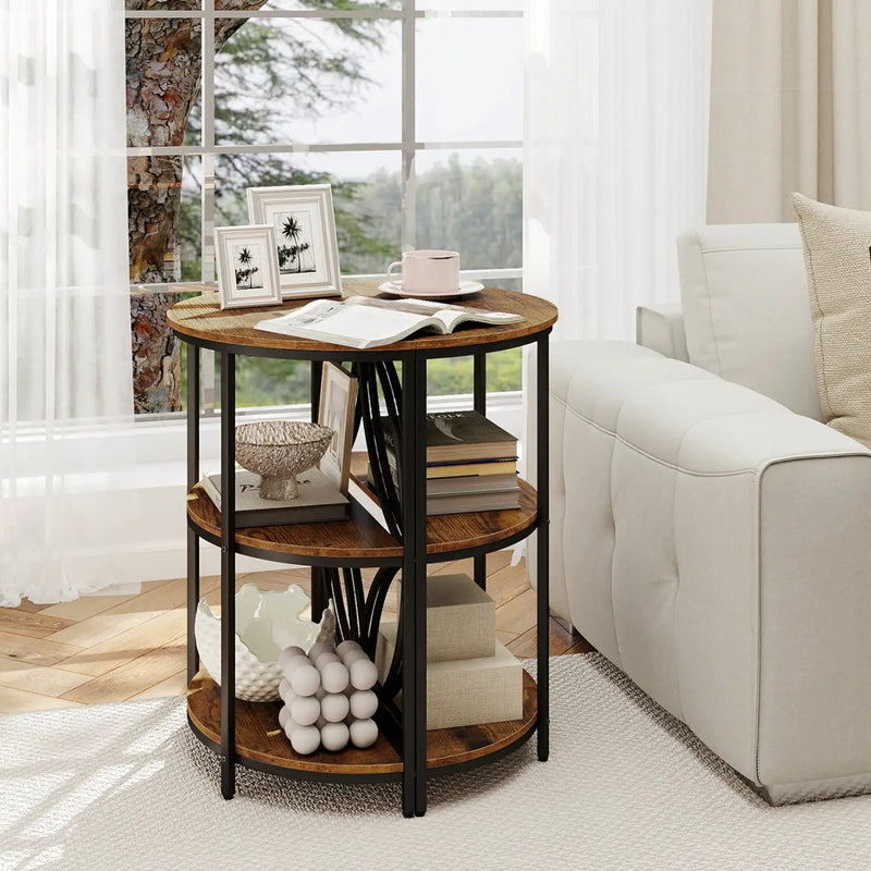 3-Tier Half Round End Table with Study Metal Frame for Living Room by DirectDeals