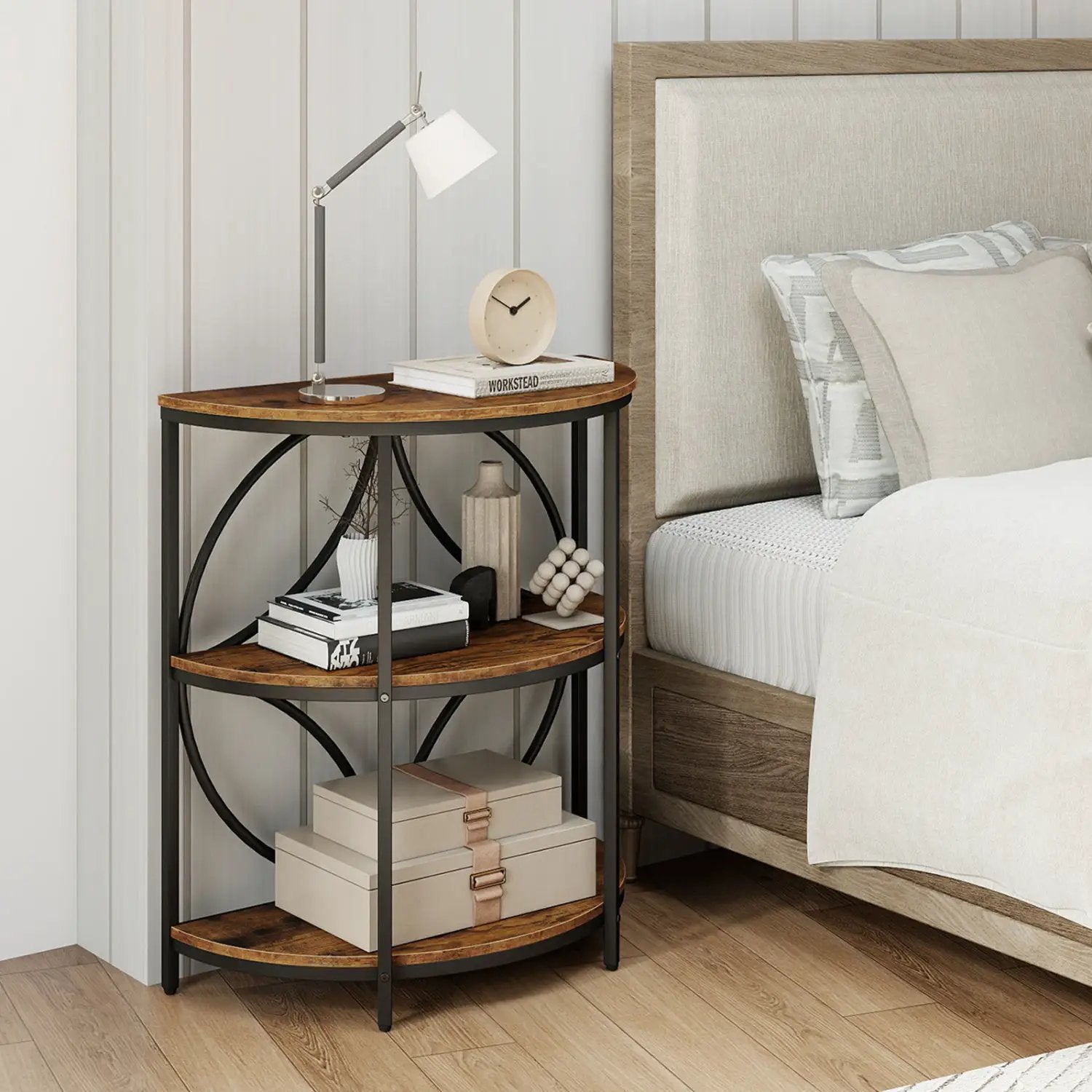 3-Tier Half Round End Table with Study Metal Frame for Living Room by DirectDeals
