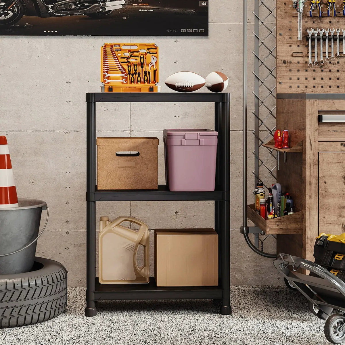 4-Tier Heavy-Duty Plastic Storage Shelves Freestanding Garage Shelving Unit, photo 13 of 24