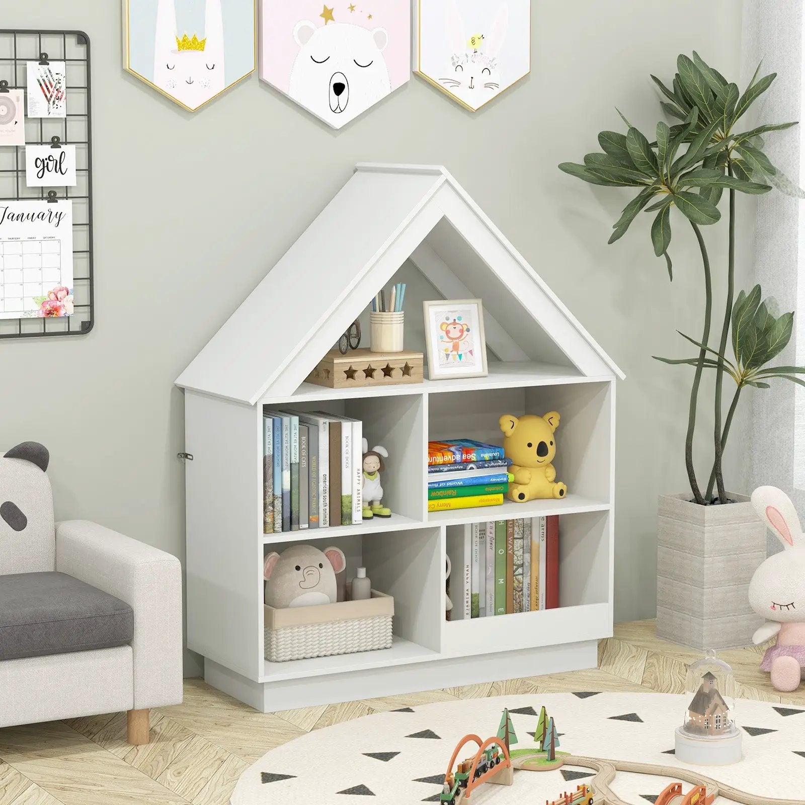 3-Tier House-Shaped Toy Storage Organizer with Open Shelves by DirectDeals