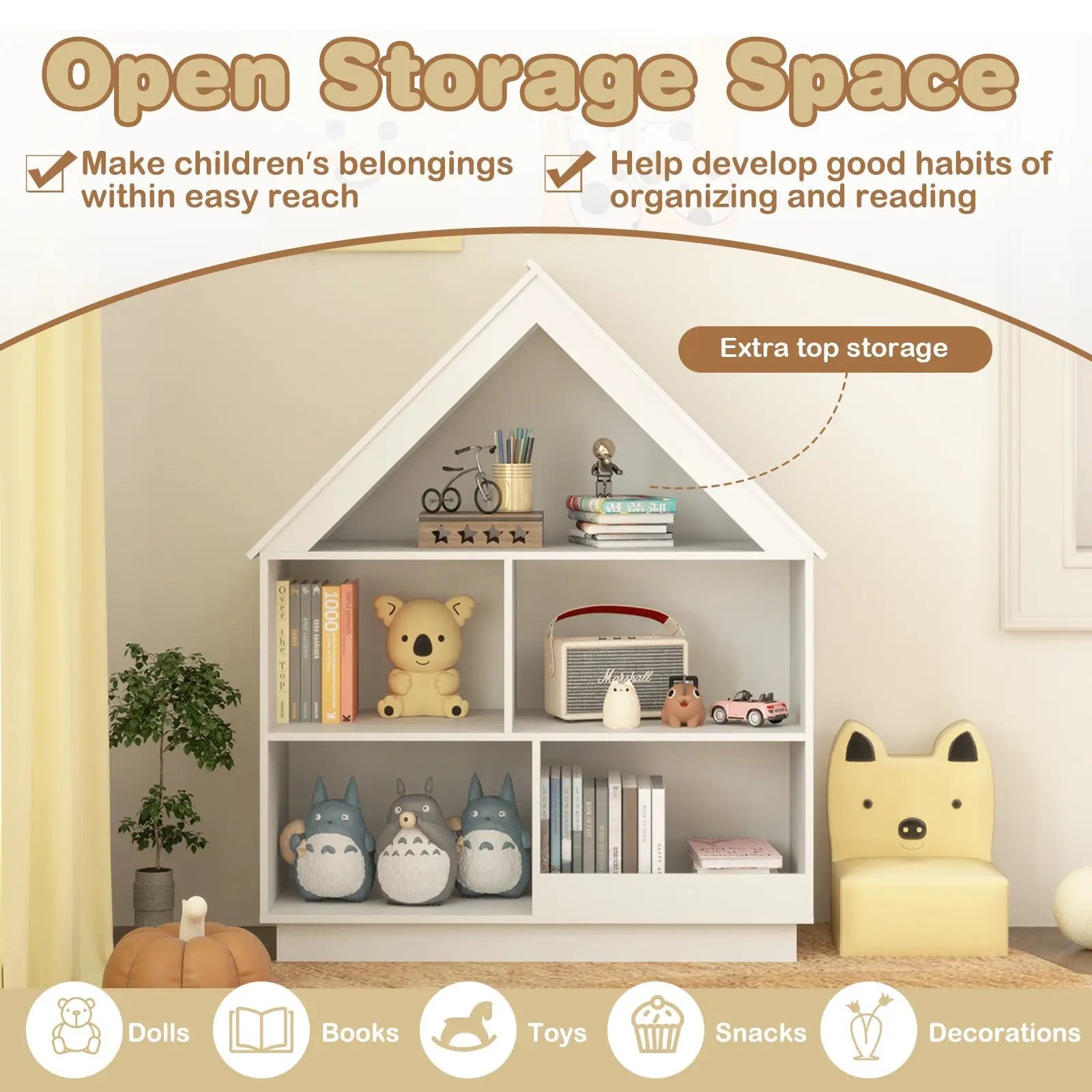 3-Tier House-Shaped Toy Storage Organizer with Open Shelves by DirectDeals