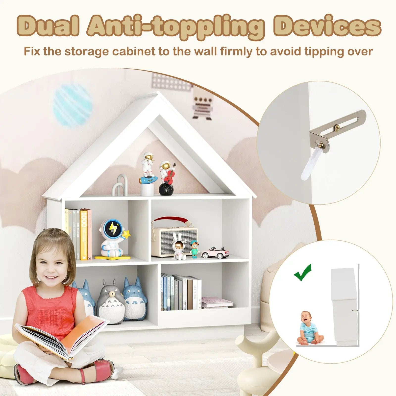 3-Tier House-Shaped Toy Storage Organizer with Open Shelves by DirectDeals