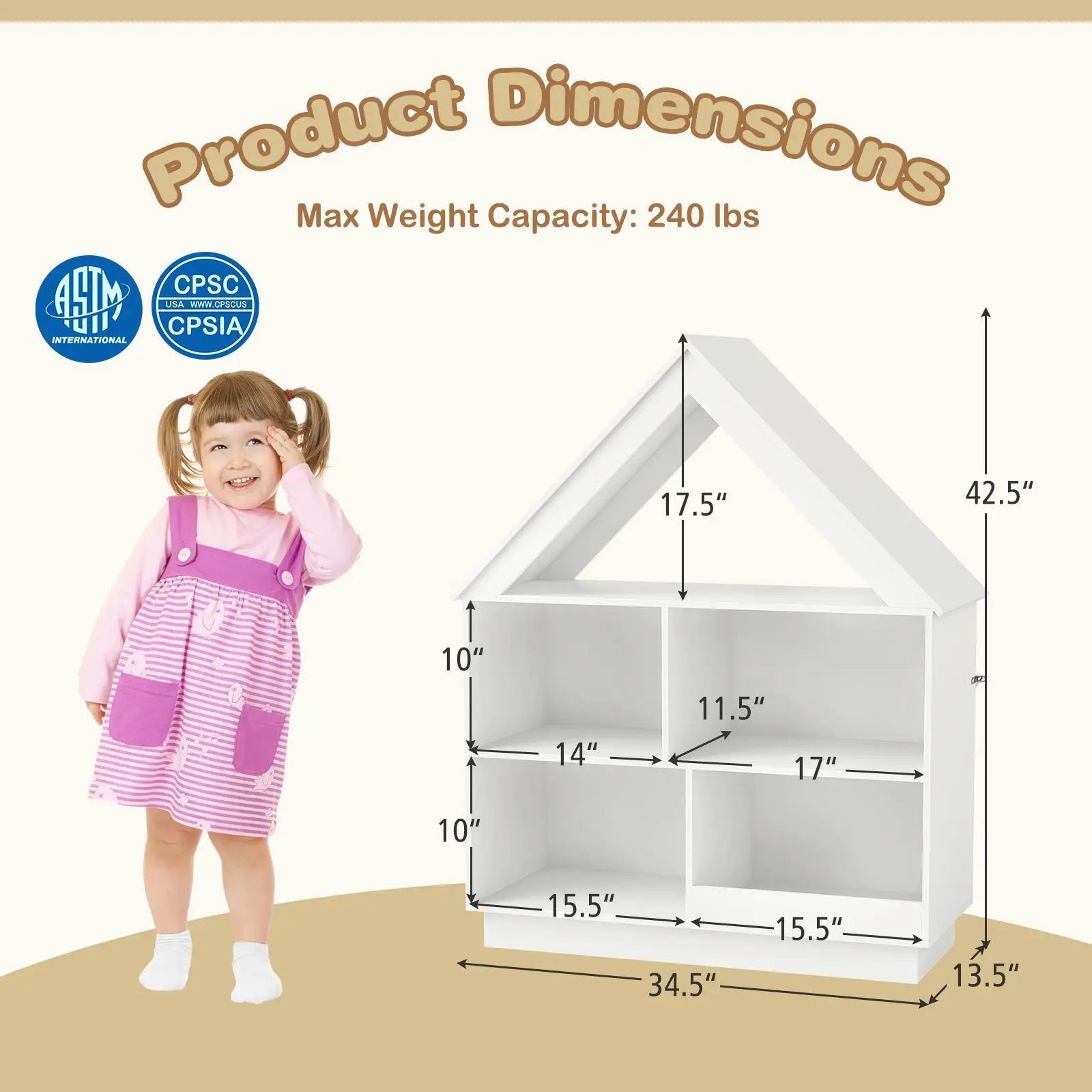 3-Tier House-Shaped Toy Storage Organizer with Open Shelves by DirectDeals