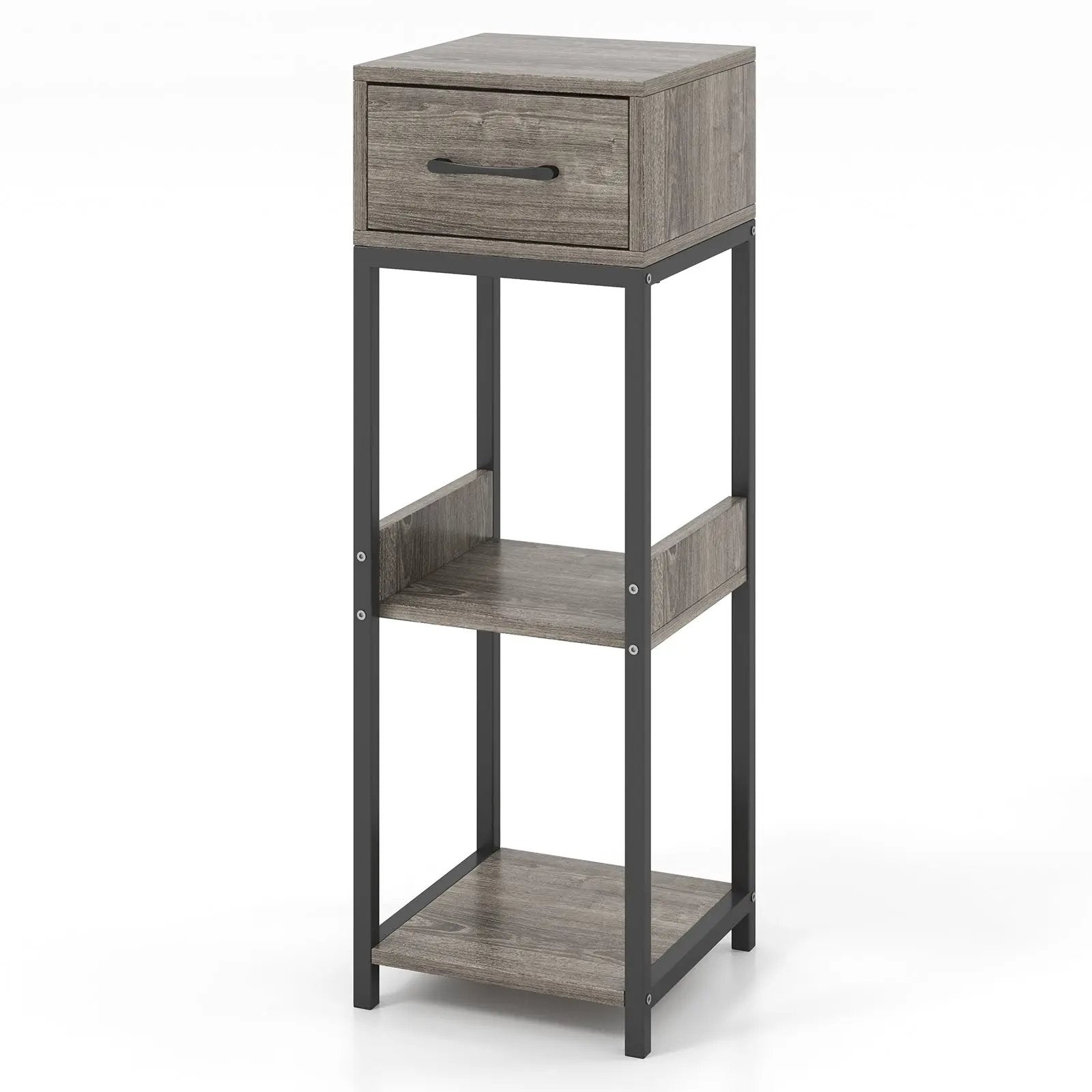 3 Tier Tall Plant Stand with Drawer Anti-tipping Devices-Gray by DirectDeals