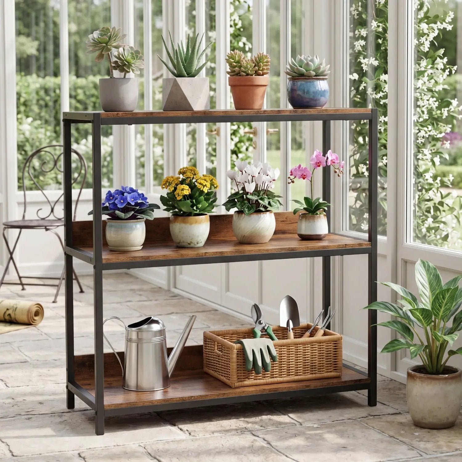3-Tier Industrial Bookshelf with Wooden Shelves and Metal Frame by DirectDeals