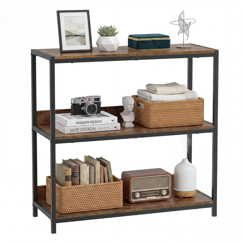 3-Tier Industrial Bookshelf with Wooden Shelves and Metal Frame by DirectDeals