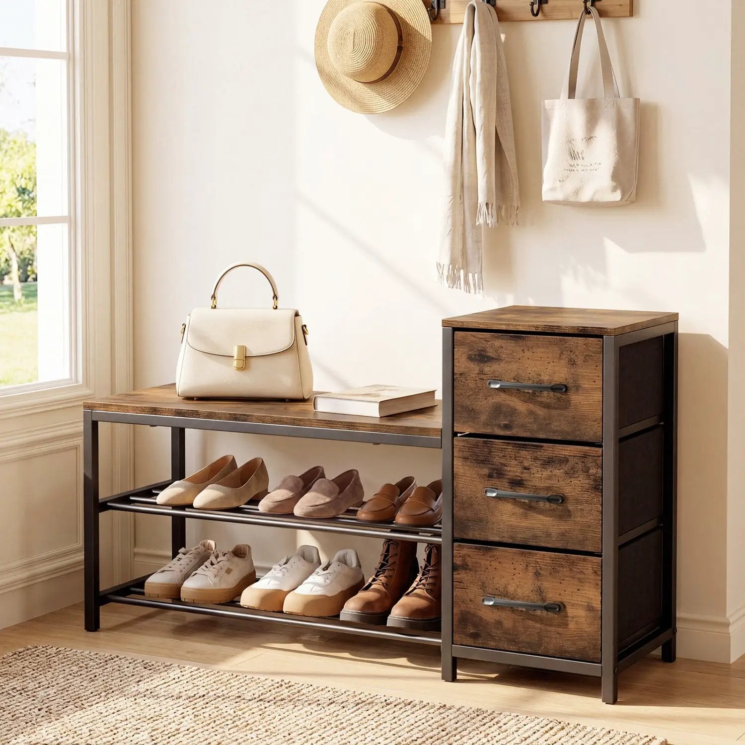 3-Tier Shoe Bench with Removable Fabric Drawers by DirectDeals
