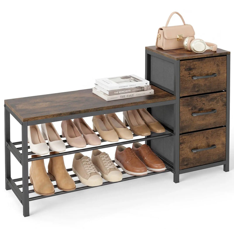 3-Tier Shoe Bench with Removable Fabric Drawers by DirectDeals