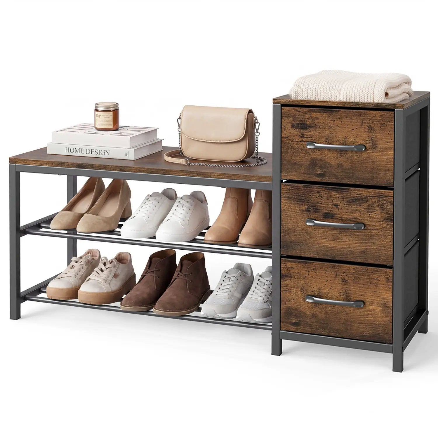 3-Tier Shoe Bench with Removable Fabric Drawers by DirectDeals