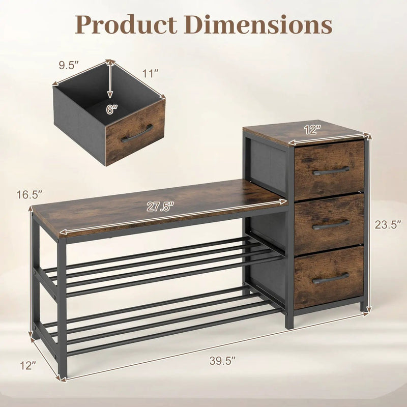 3-Tier Shoe Bench with Removable Fabric Drawers by DirectDeals