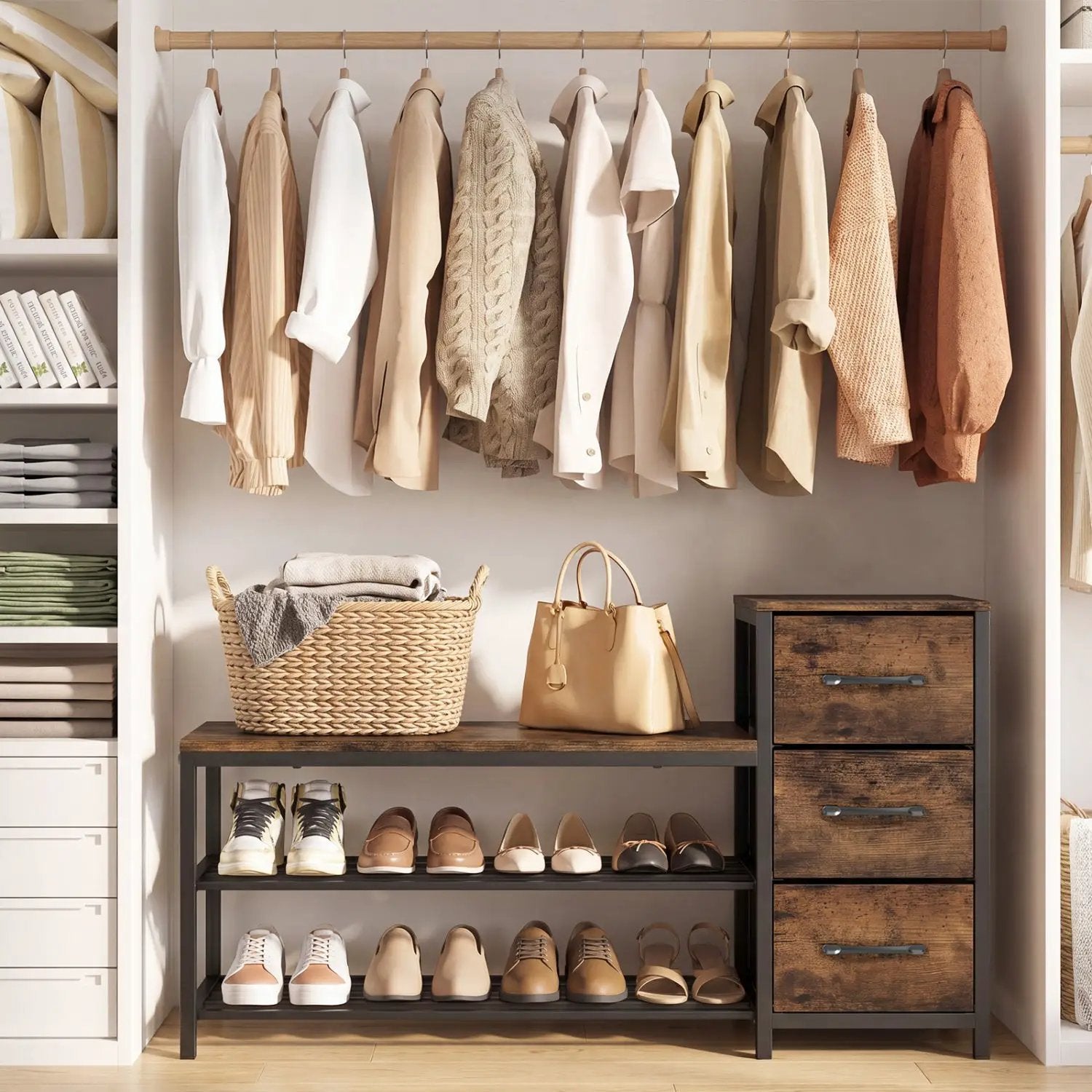 3-Tier Shoe Bench with Removable Fabric Drawers by DirectDeals