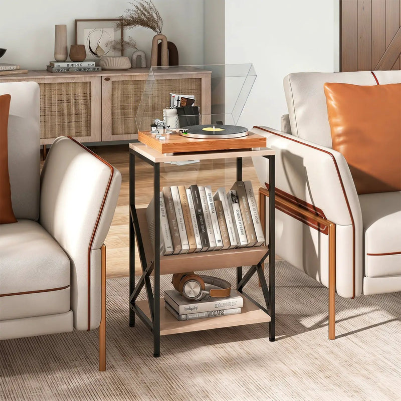 3-Tier Industrial Side Table with V-Shaped Bookshelf by DirectDeals