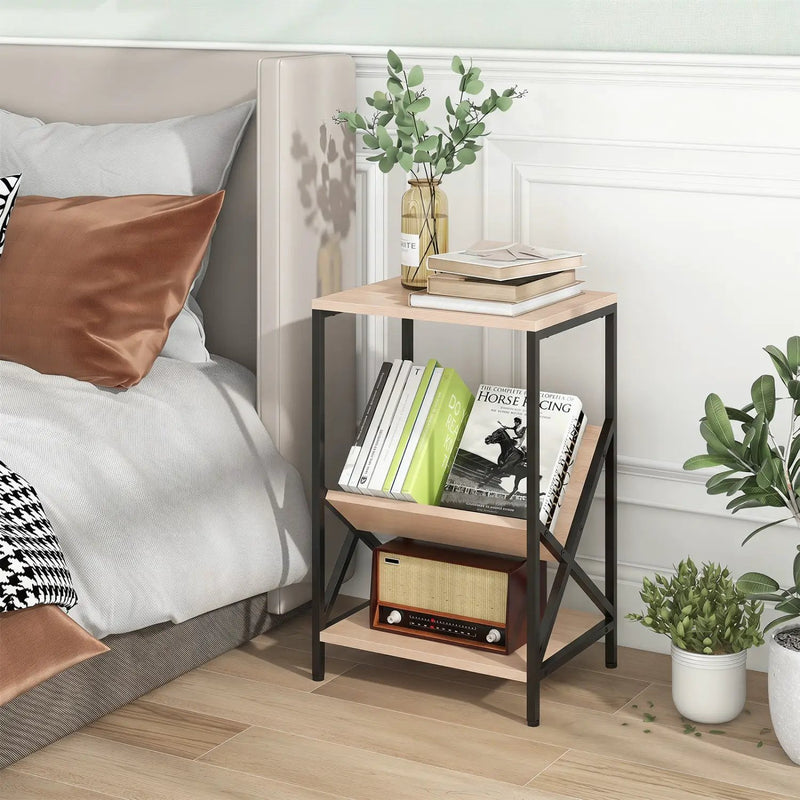 3-Tier Industrial Side Table with V-Shaped Bookshelf by DirectDeals