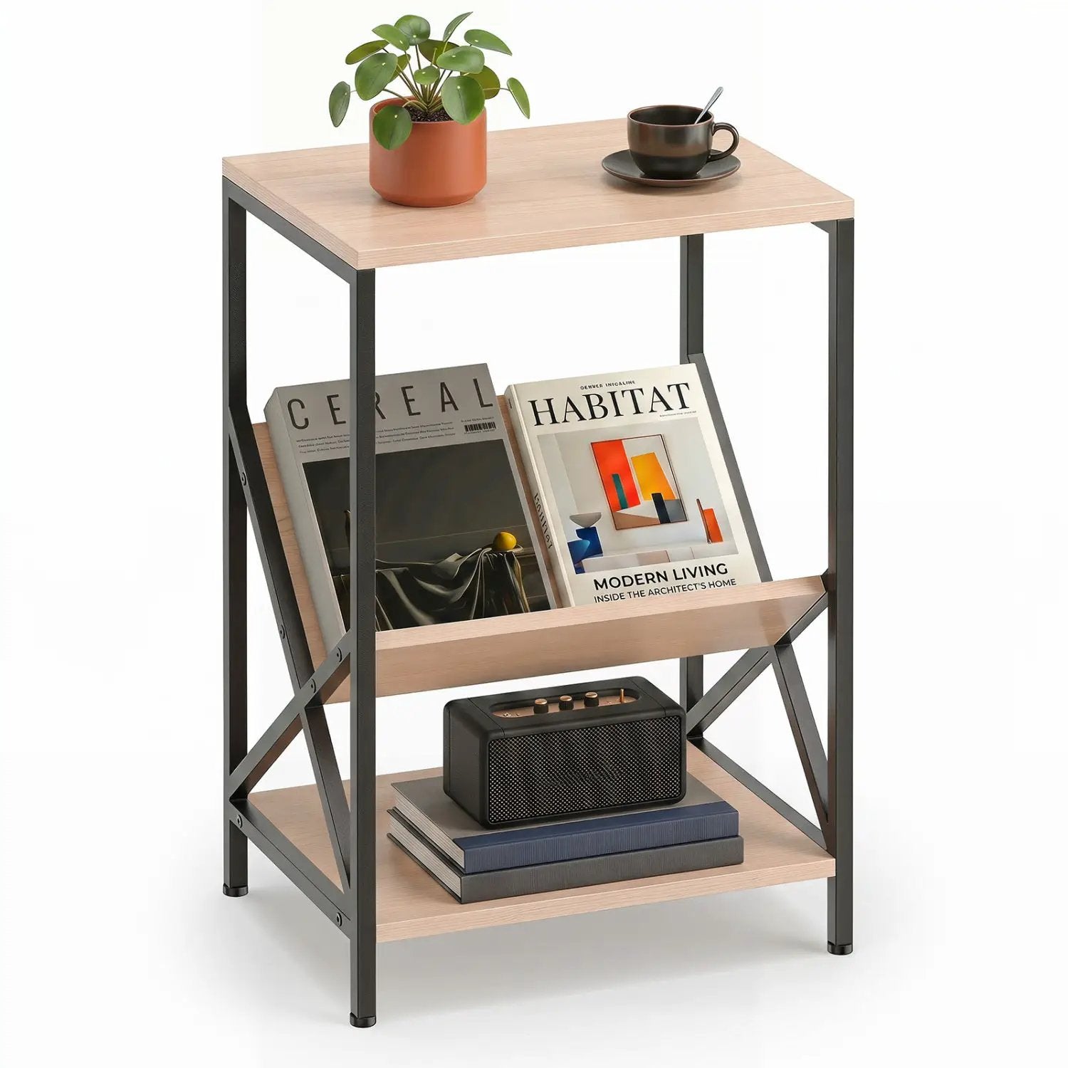 3-Tier Industrial Side Table with V-Shaped Bookshelf by DirectDeals