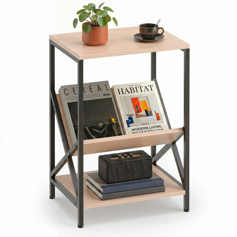 3-Tier Industrial Side Table with V-Shaped Bookshelf by DirectDeals