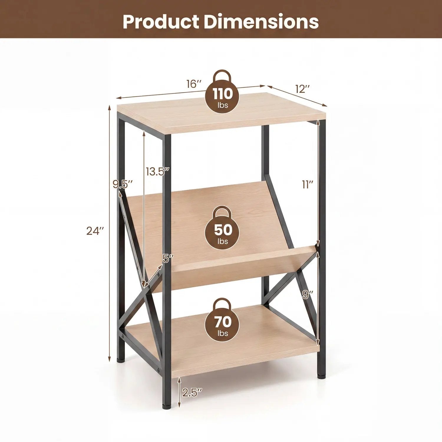 3-Tier Industrial Side Table with V-Shaped Bookshelf by DirectDeals