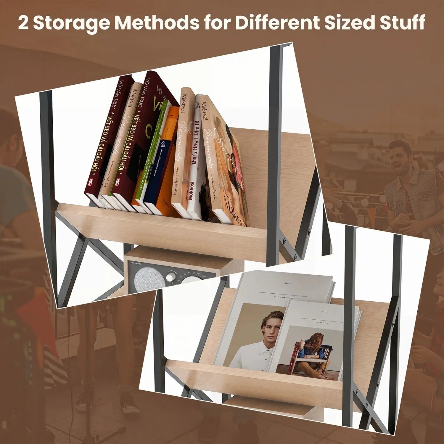 3-Tier Industrial Side Table with V-Shaped Bookshelf by DirectDeals