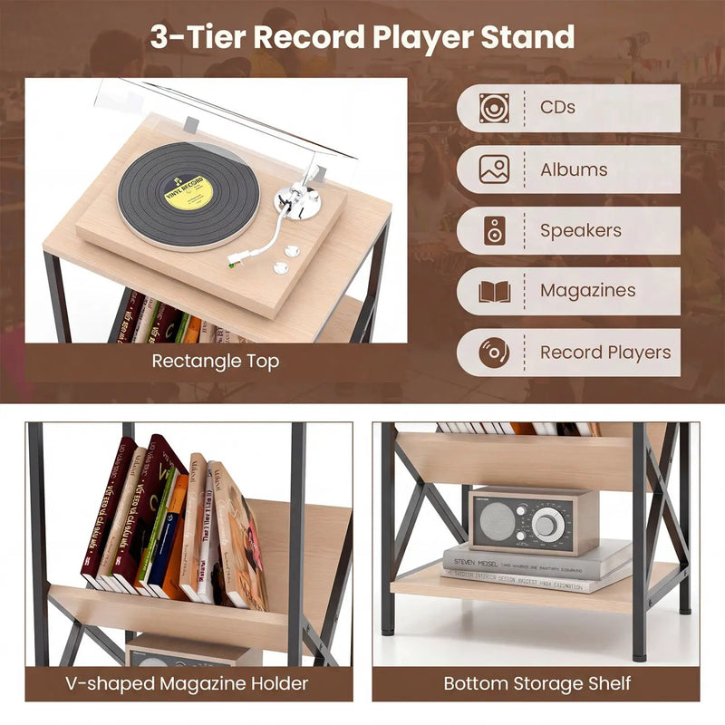 3-Tier Industrial Side Table with V-Shaped Bookshelf by DirectDeals