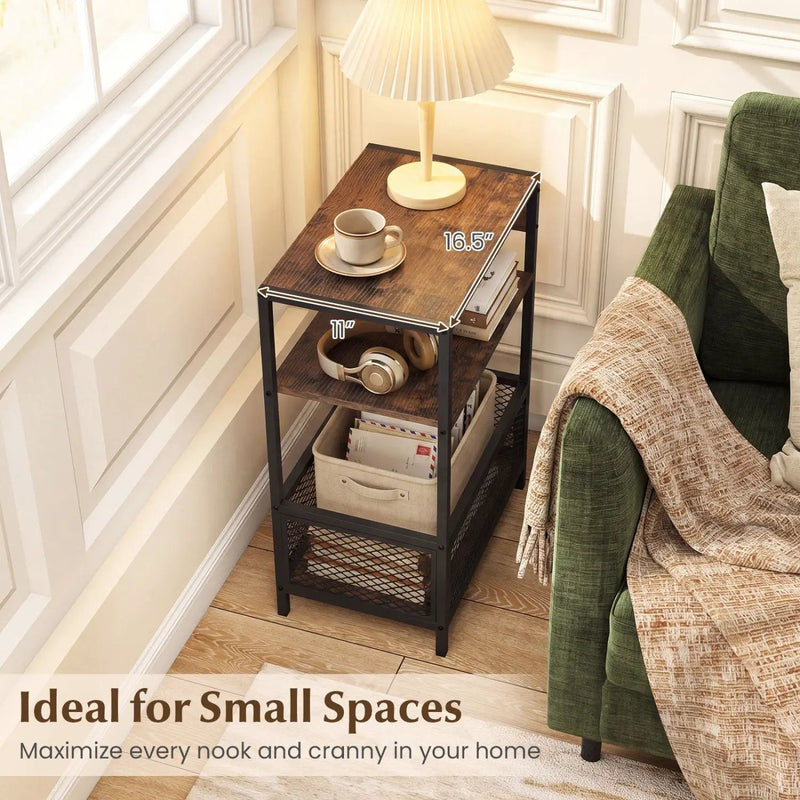 Industrial Side Table with USB-C & AC Outlets, 3-Tier by DirectDeals
