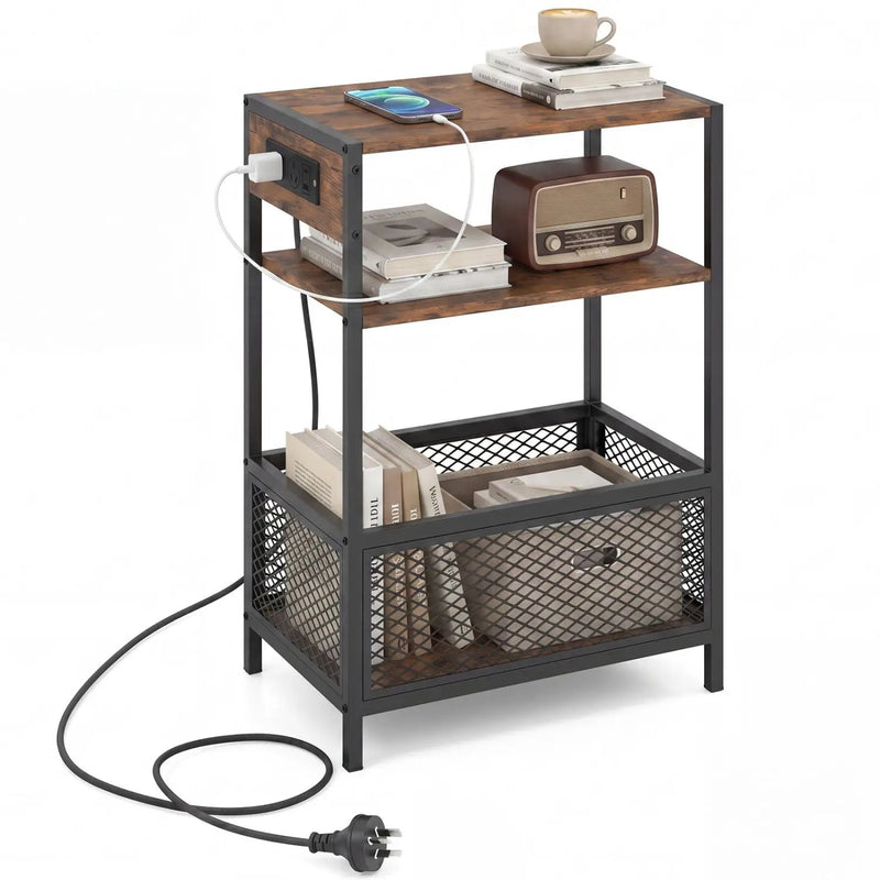 Industrial Side Table with Built-In Charging Station by DirectDeals