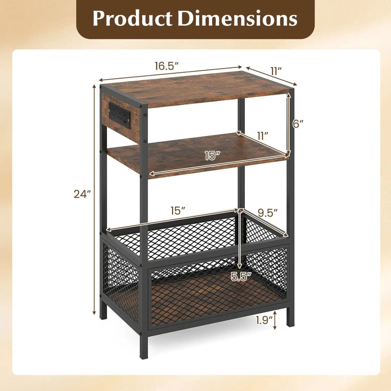 Industrial Side Table with Built-In Charging Station by DirectDeals