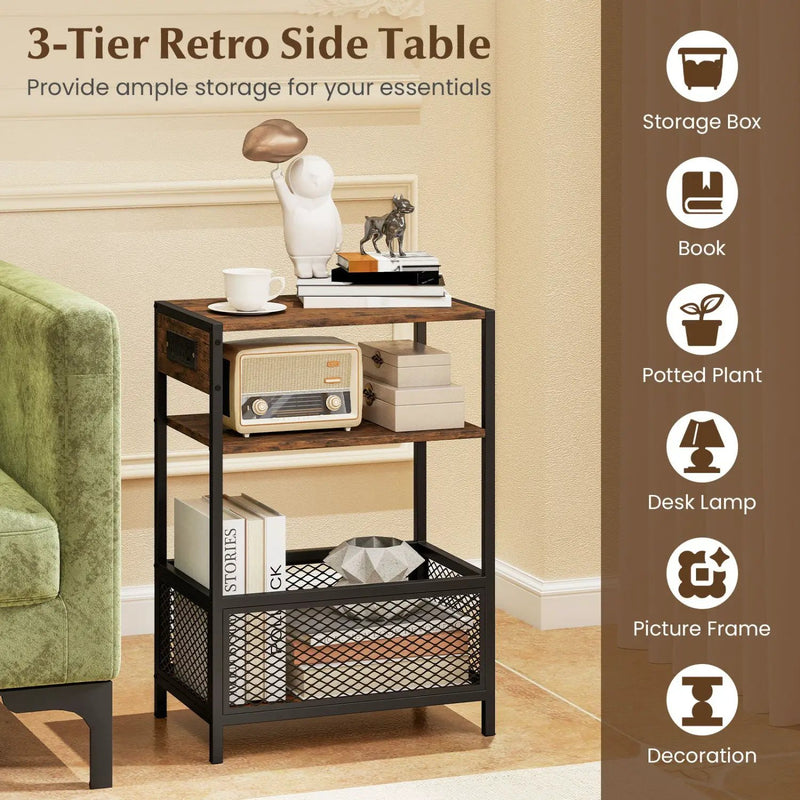 Industrial Side Table with Built-In Charging Station by DirectDeals