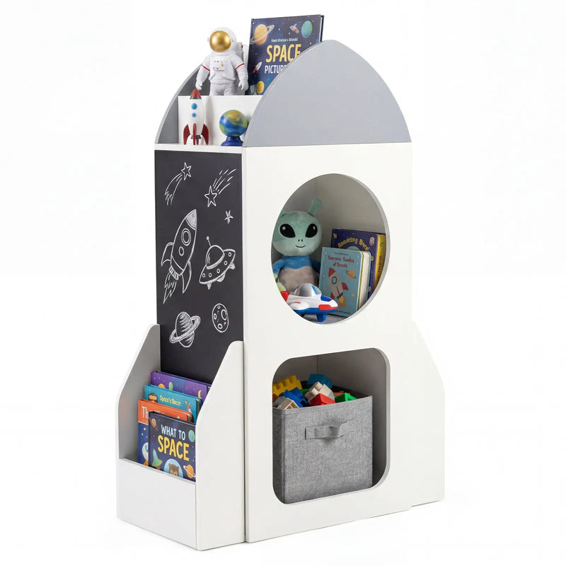 3-Tier Kids Bookshelf Rocket Space Theme Toddler Toy Storage Organizer-White by DirectDeals