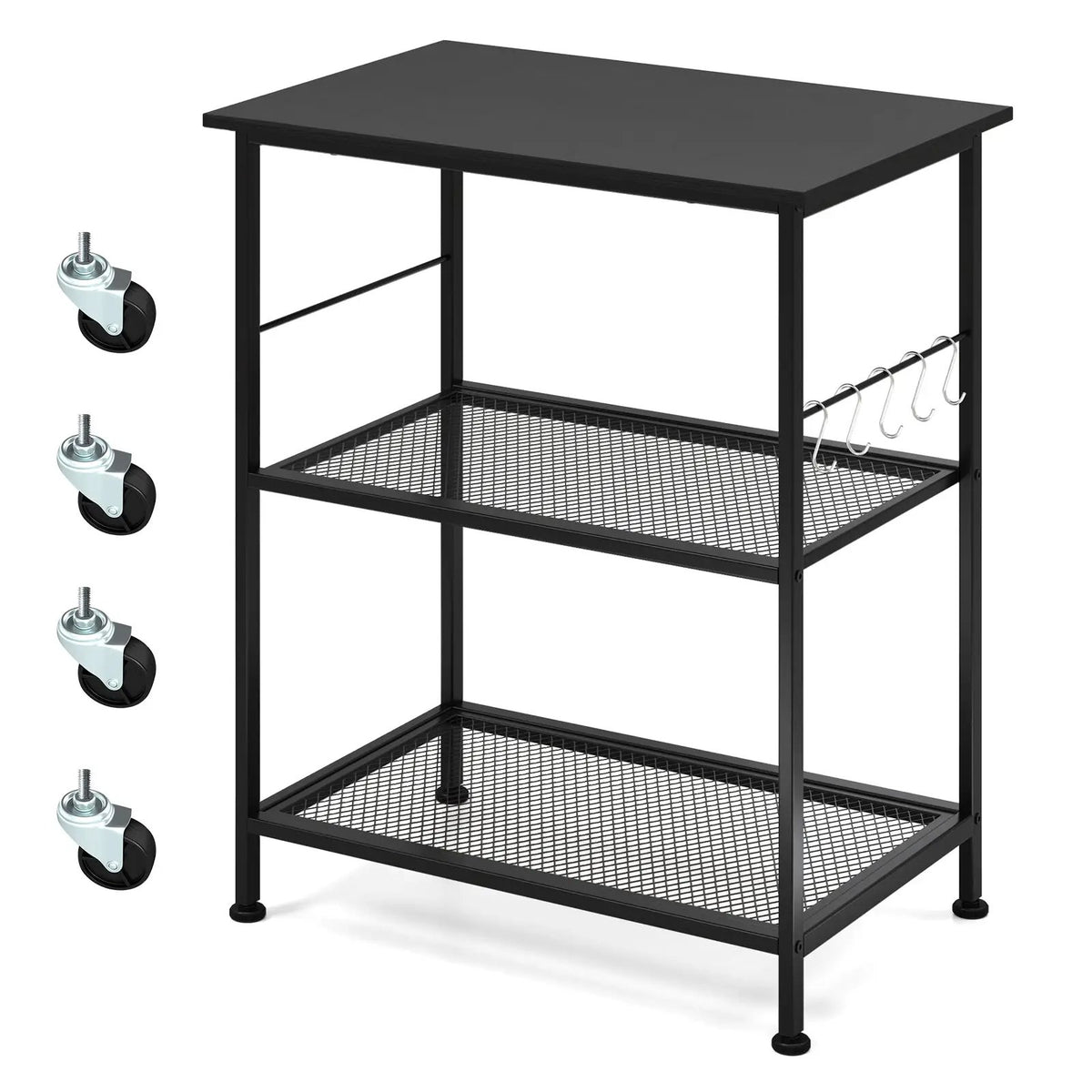 3-Tier Kitchen Serving Cart Utility Standing Microwave Rack with Hooks, photo 9 of 9