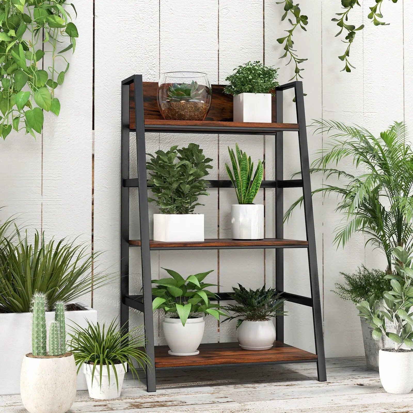 3-Tier Ladder Industrial Bookshelf with Metal Frame by DirectDeals