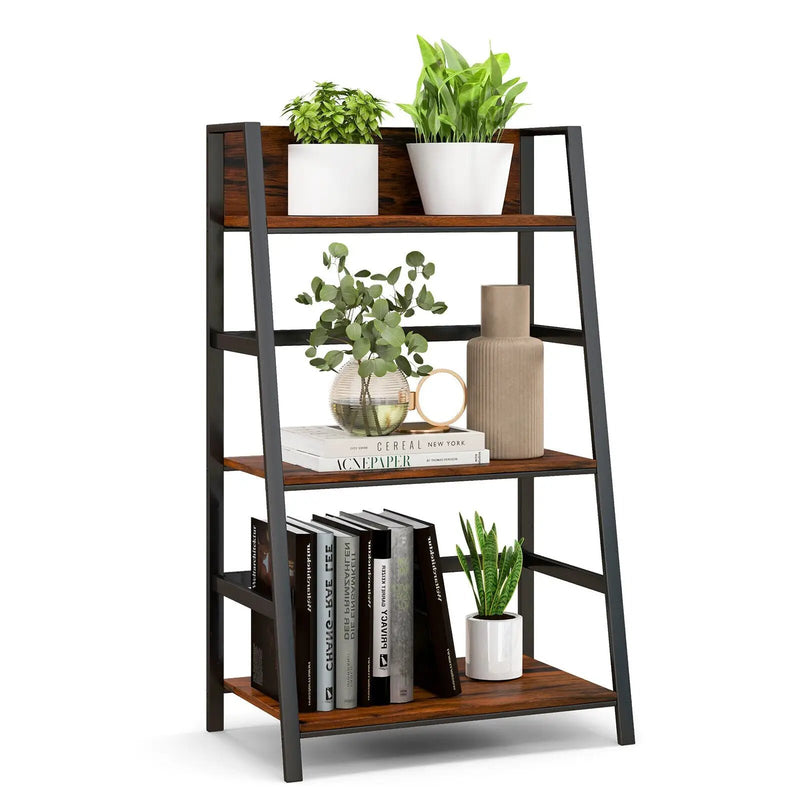 3-Tier Ladder Industrial Bookshelf with Metal Frame by DirectDeals