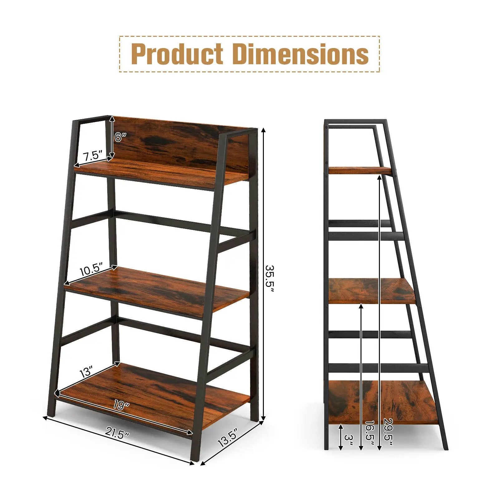 3-Tier Ladder Industrial Bookshelf with Metal Frame by DirectDeals