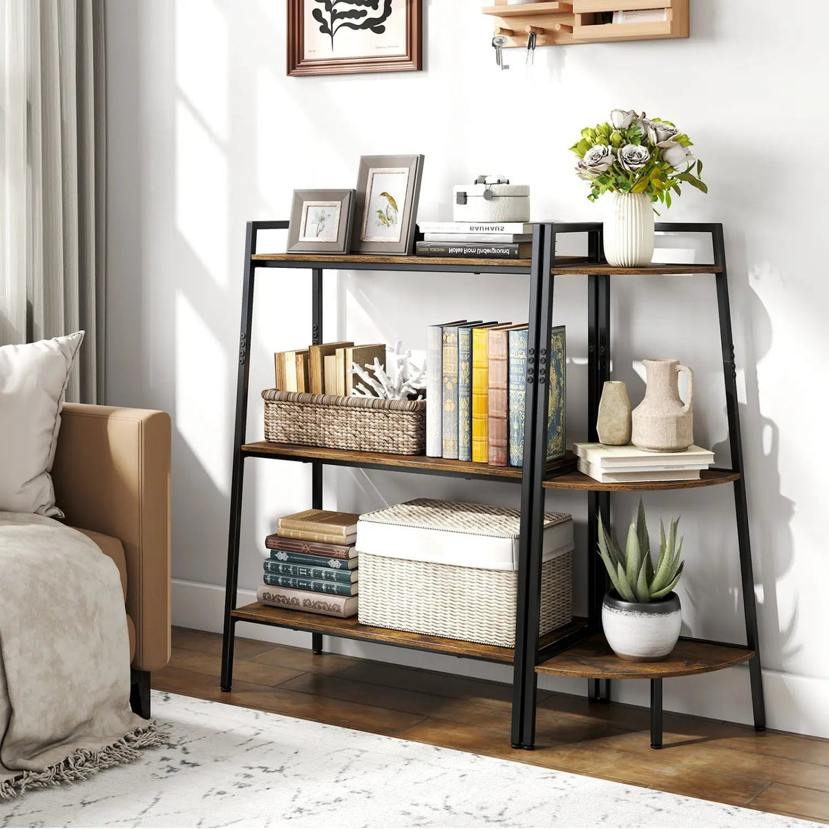 3-Tier Ladder Shelf and Corner Shelf Set with Metal Frame by DirectDeals