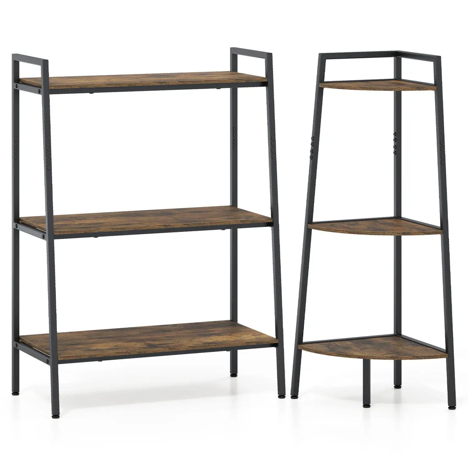 3-Tier Ladder Shelf and Corner Shelf Set with Metal Frame by DirectDeals