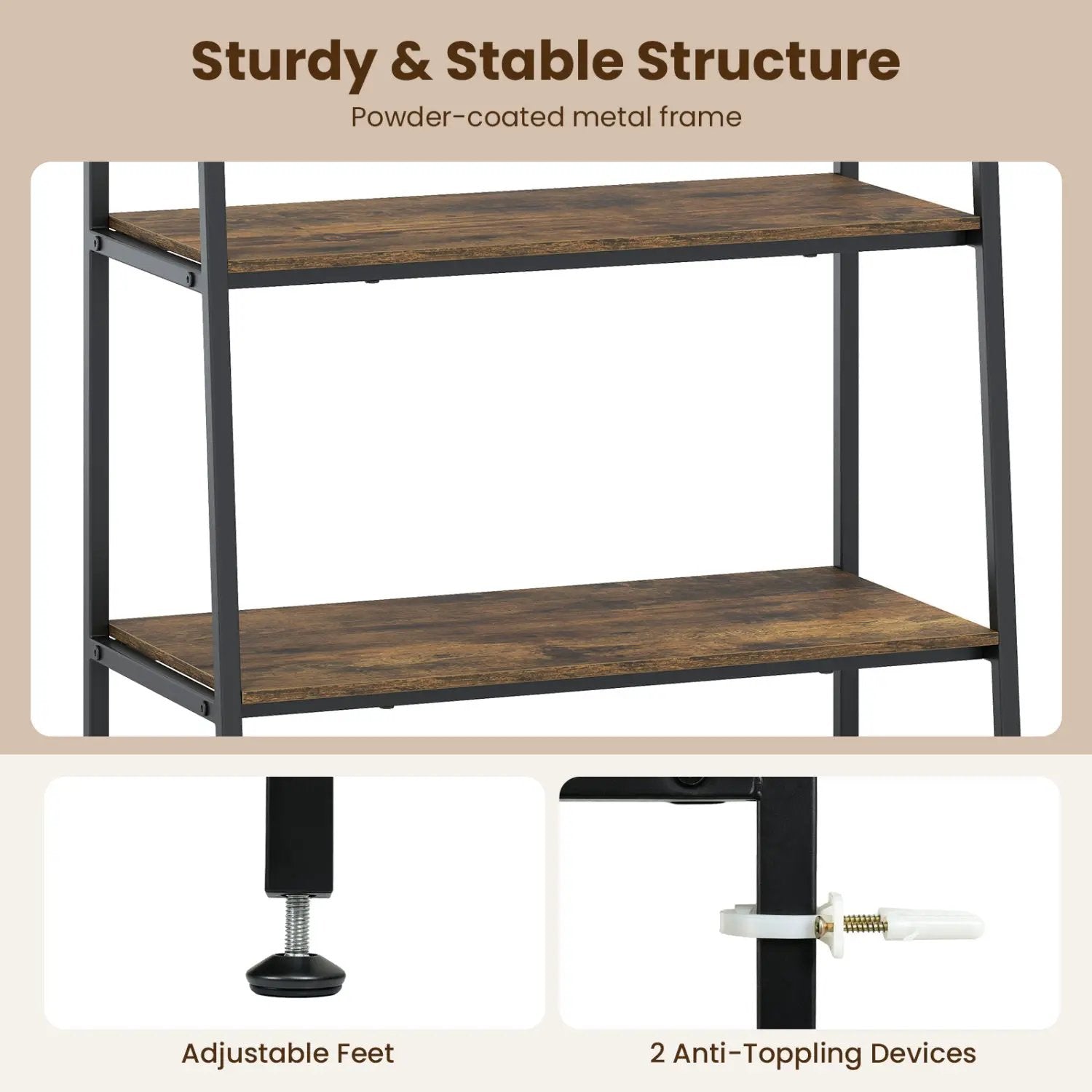 3-Tier Ladder Shelf and Corner Shelf Set with Metal Frame by DirectDeals