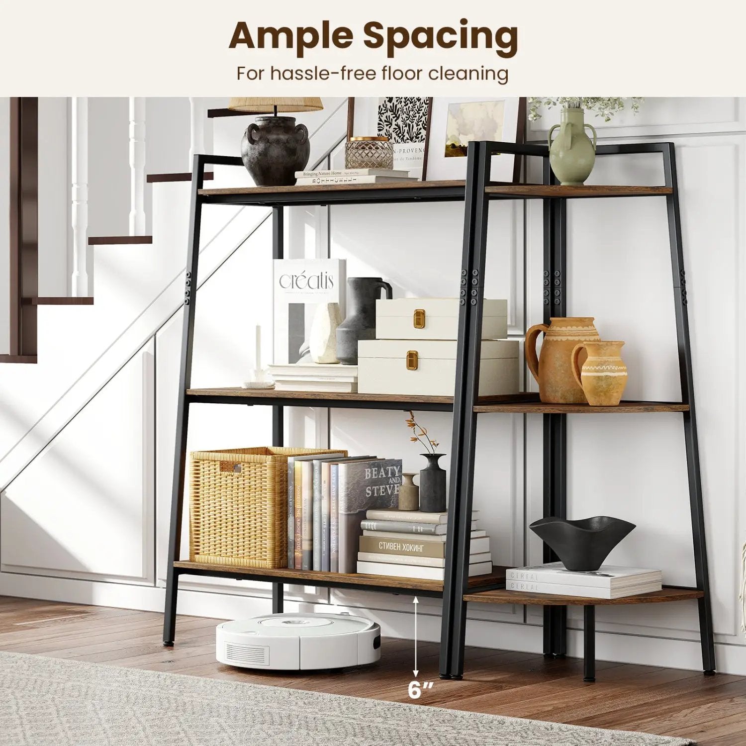 3-Tier Ladder Shelf and Corner Shelf Set with Metal Frame by DirectDeals
