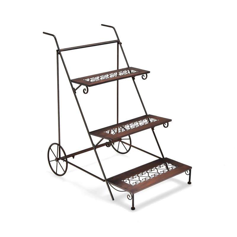 3-Tier Metal Plant Stand with Wheels and Handle for Balcony by DirectDeals