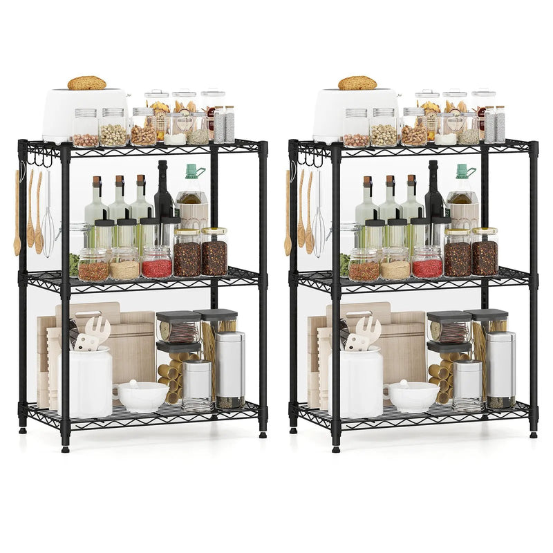 3-Tier Metal Storage Shelving Unit Set of 2 with V-Shaped Wire Rack-Black by DirectDeals