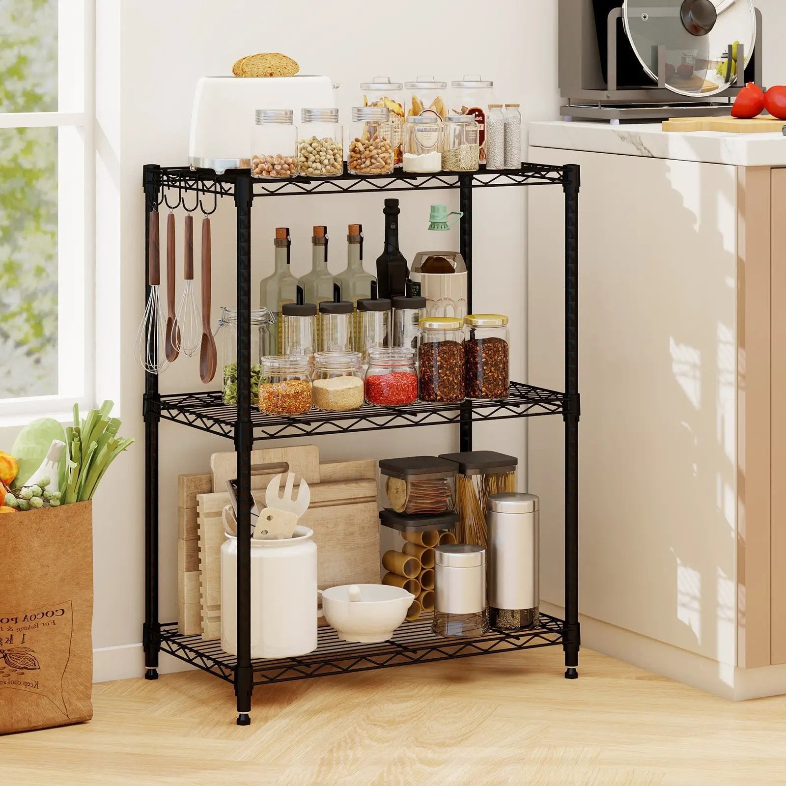 3-Tier Metal Storage Shelving Unit Set of 2 with V-Shaped Wire Rack-Black by DirectDeals