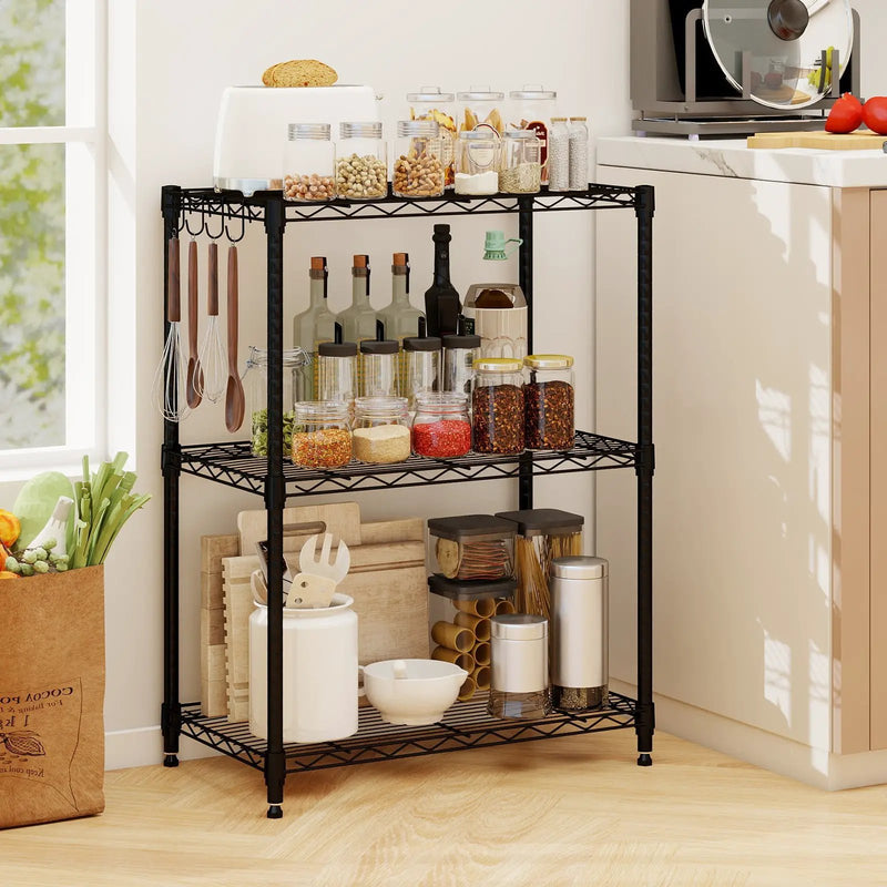 3-Tier Metal Storage Shelving Unit Set of 2 with V-Shaped Wire Rack-Black by DirectDeals