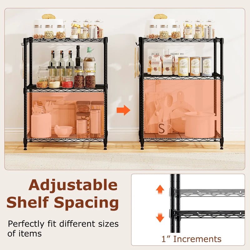 3-Tier Metal Storage Shelving Unit Set of 2 with V-Shaped Wire Rack-Black by DirectDeals