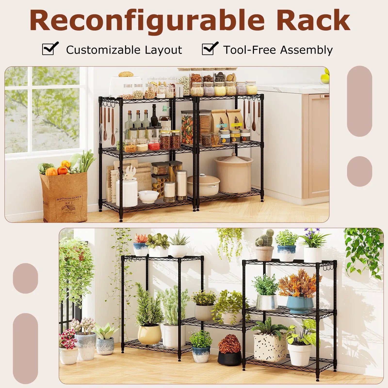 3-Tier Metal Storage Shelving Unit Set of 2 with V-Shaped Wire Rack-Black by DirectDeals