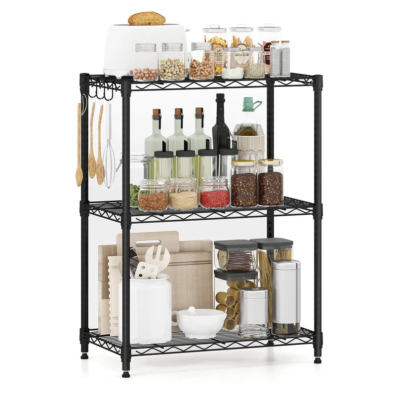 3-Tier Metal Storage Shelving Unit with V-Shaped Wire Rack and 450 LBS Capacity-Black by DirectDeals