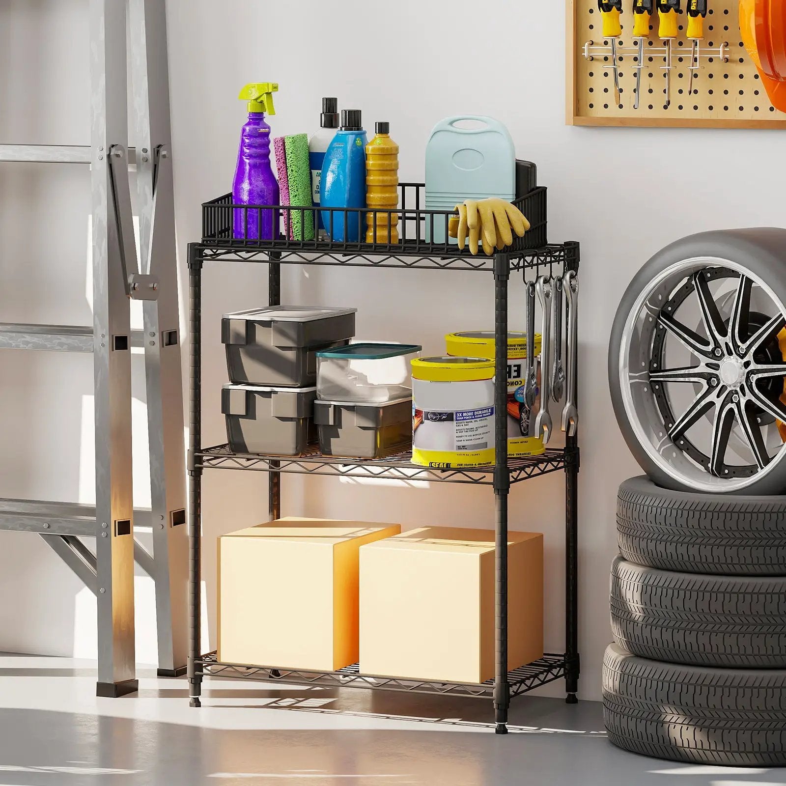 3-Tier Metal Storage Shelving Unit with V-Shaped Wire Rack and 450 LBS Capacity-Black by DirectDeals