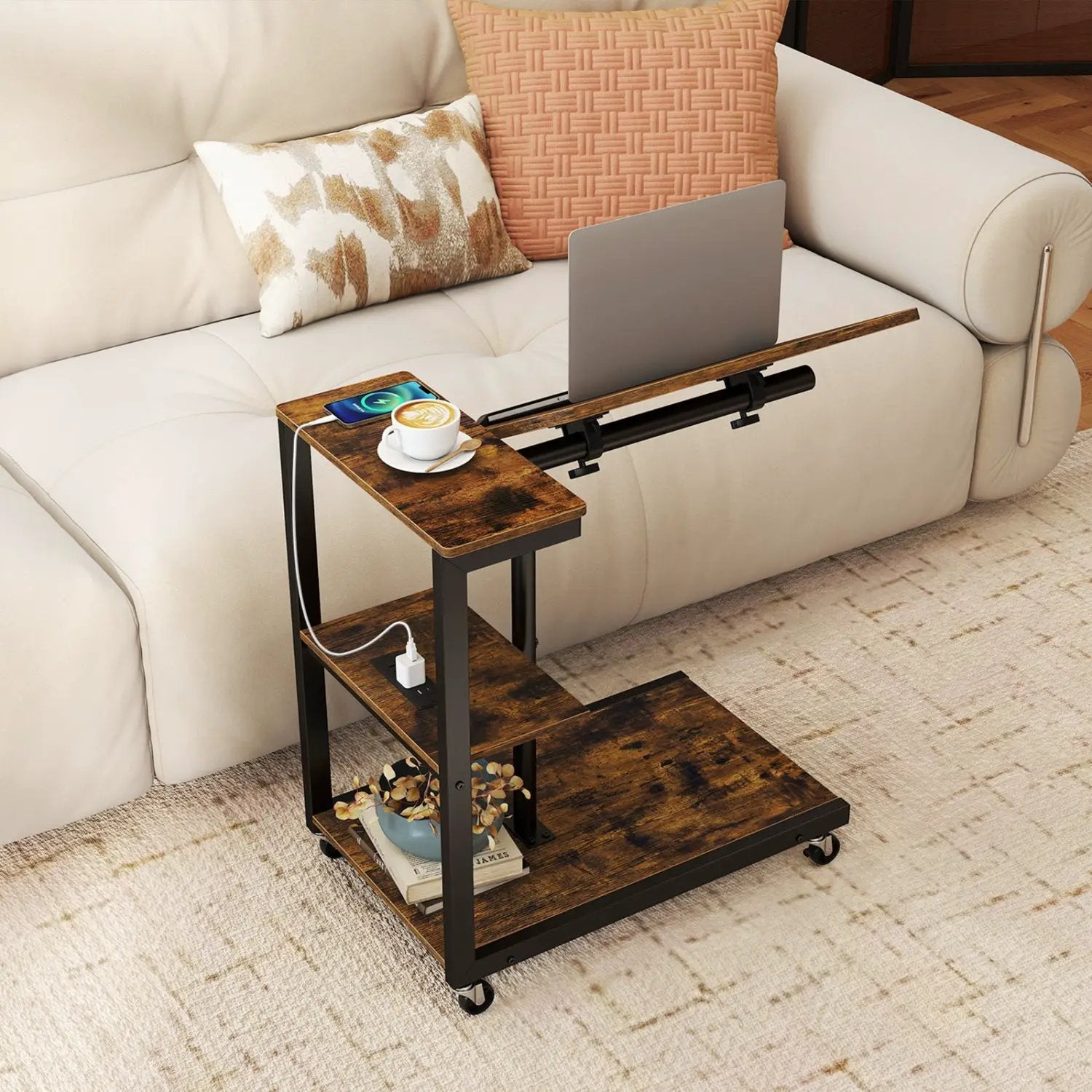 3-Tier Mobile Couch Side Table with Tiltable Tabletop by DirectDeals