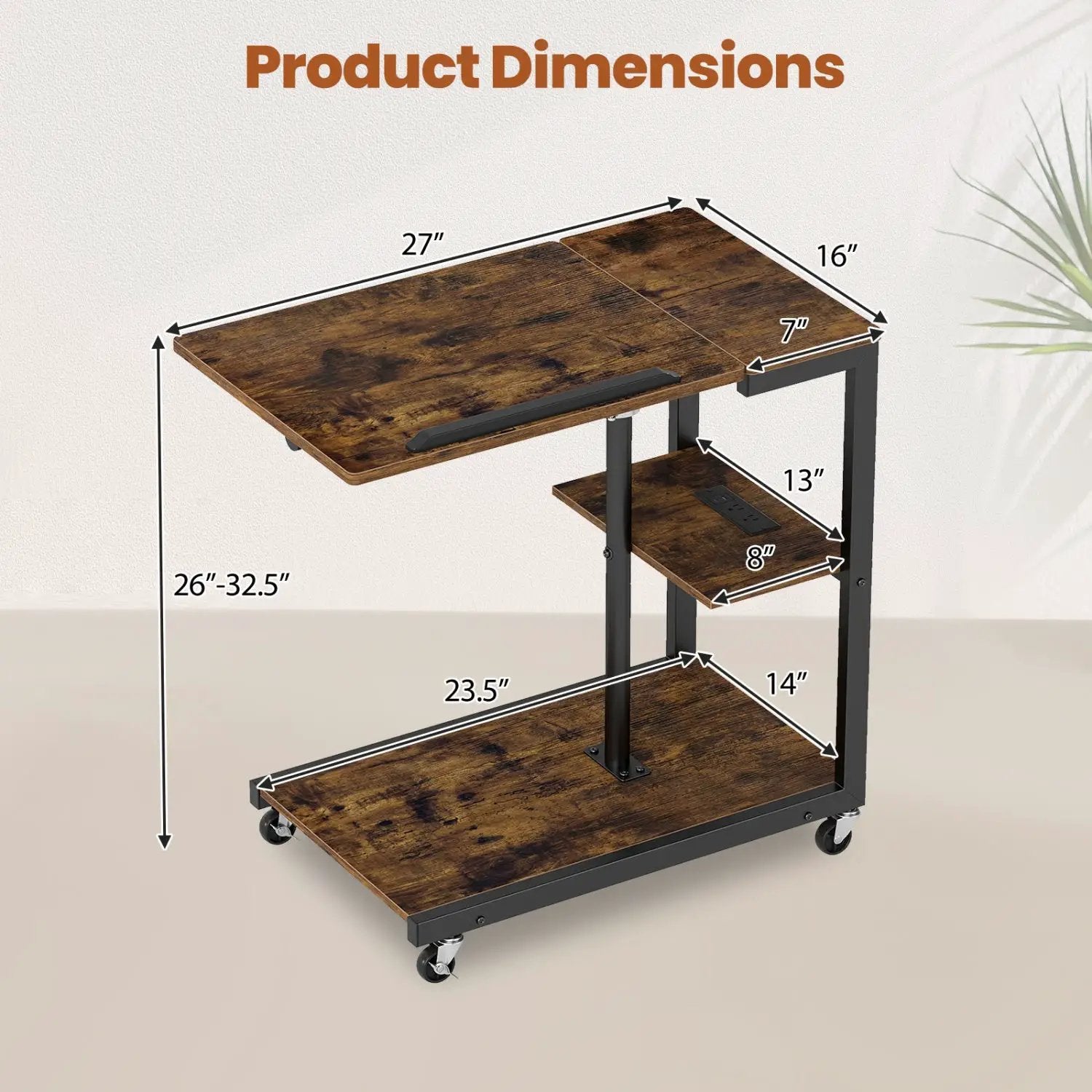 3-Tier Mobile Couch Side Table with Tiltable Tabletop by DirectDeals