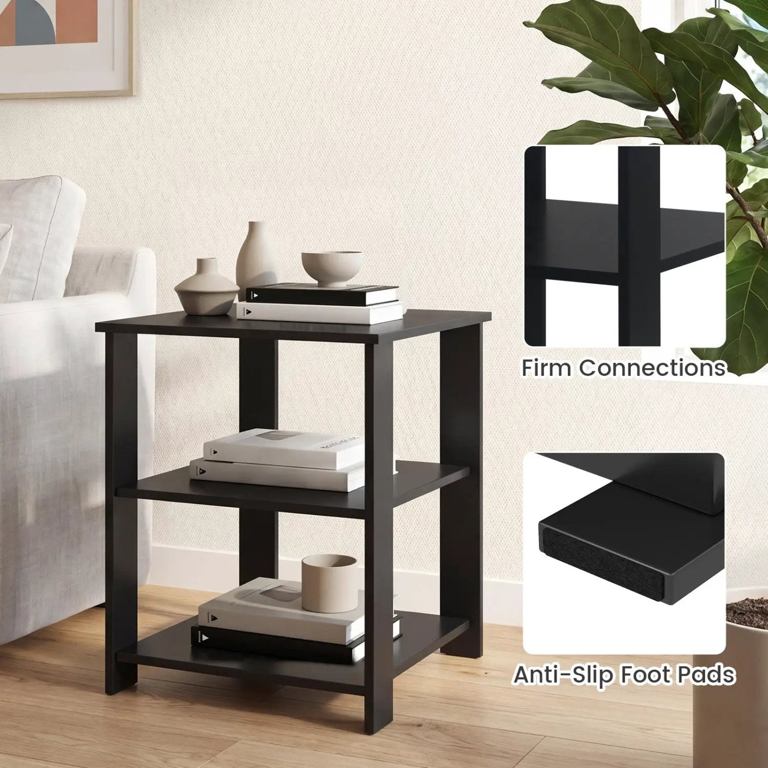 3-Tier Square Side Table with Open Storage Shelves by DirectDeals
