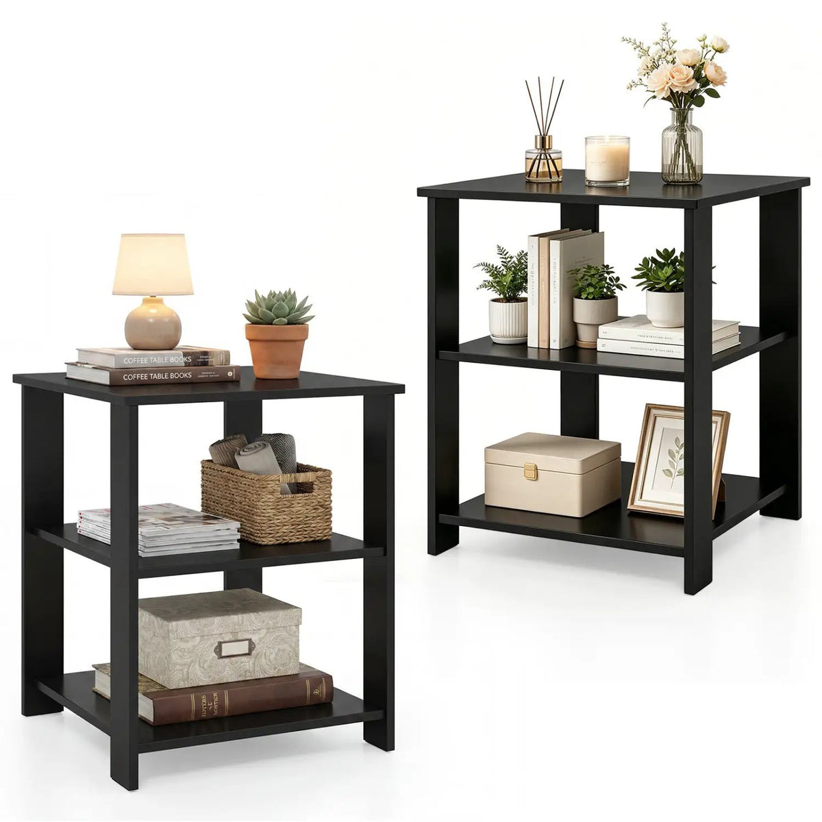 3-Tier Square Side Table with Open Storage Shelves Set of 2, photo 12 of 15