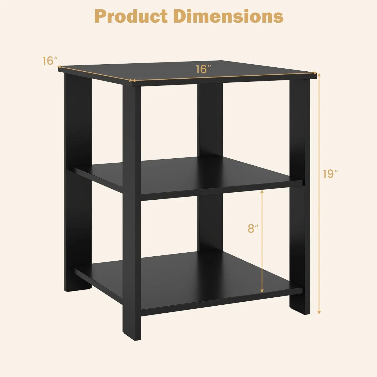 3-Tier Square Side Table with Open Storage Shelves Set of 2 by DirectDeals