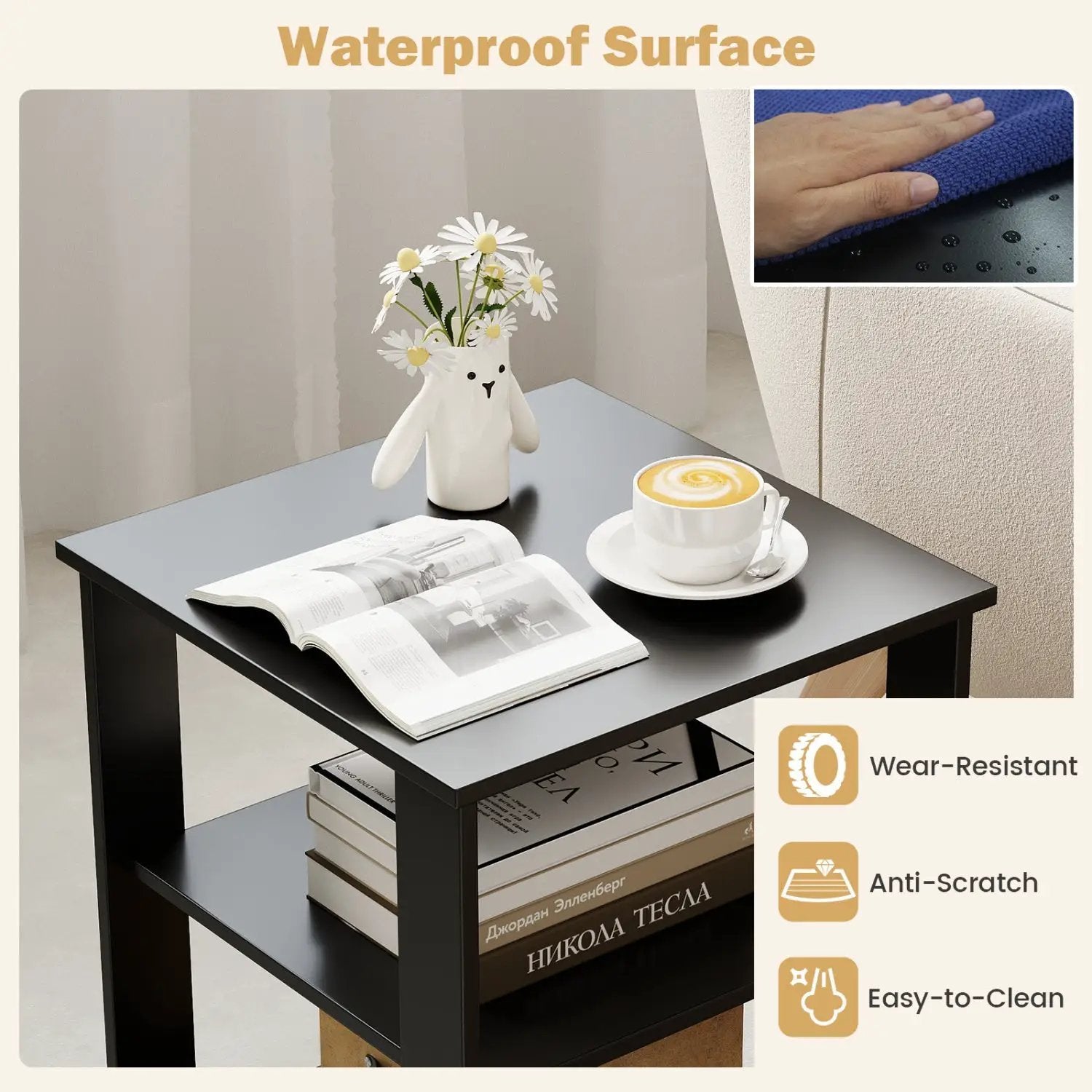 3-Tier Square Side Table with Open Storage Shelves Set of 2 by DirectDeals