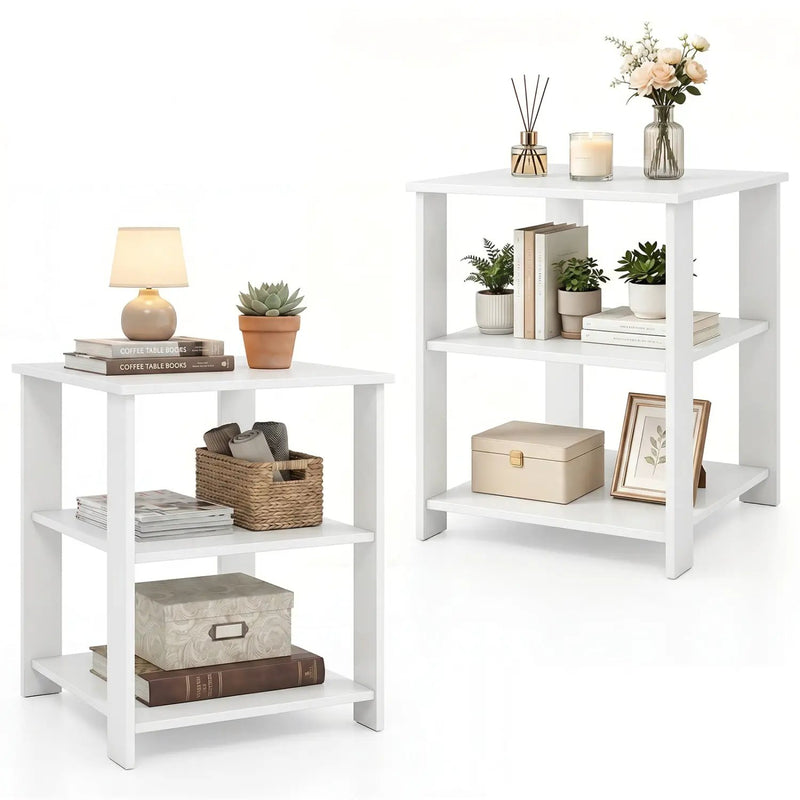 3-Tier Square Side Table with Open Storage Shelves Set of 2 by DirectDeals